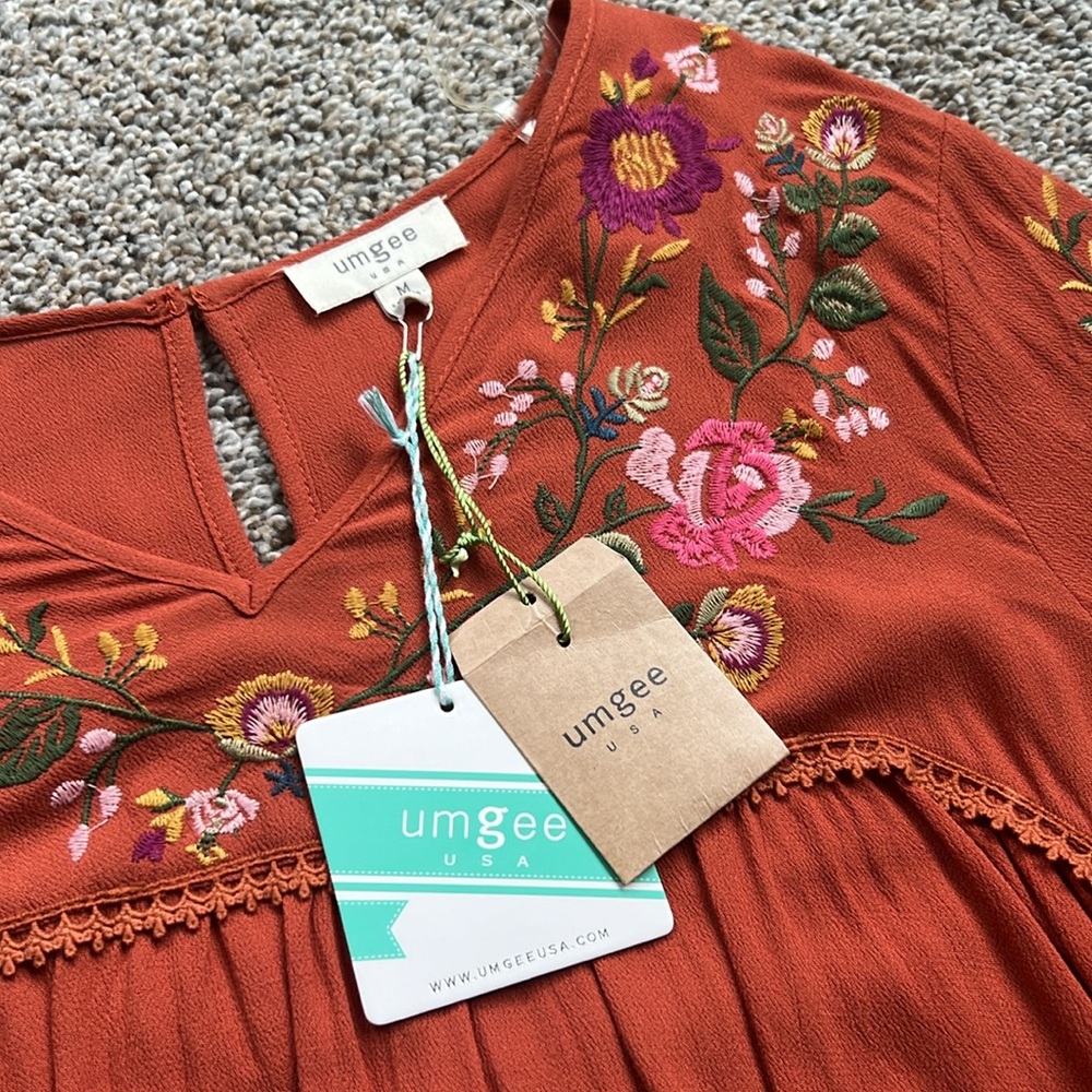 NWT! Umgee Bohemian Embroidered Dress - Medium